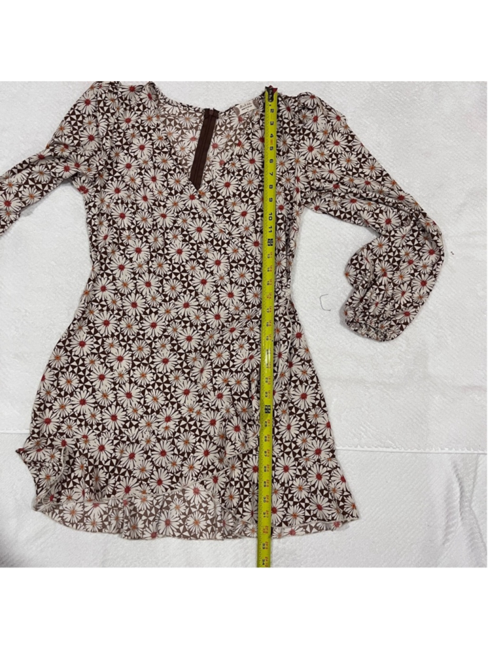 Hippie Dress Retro Boho Indie Folk Floral V-Neck Mini Long Sleeve Flowy Medium - Picture 3 of 13